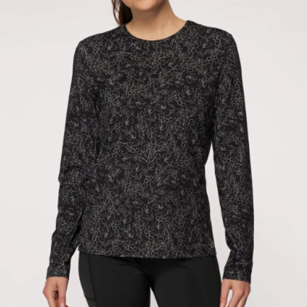 Hang Ten Women Long Sleeve Sun Protection Floral Rashguard Top Black XS NWT